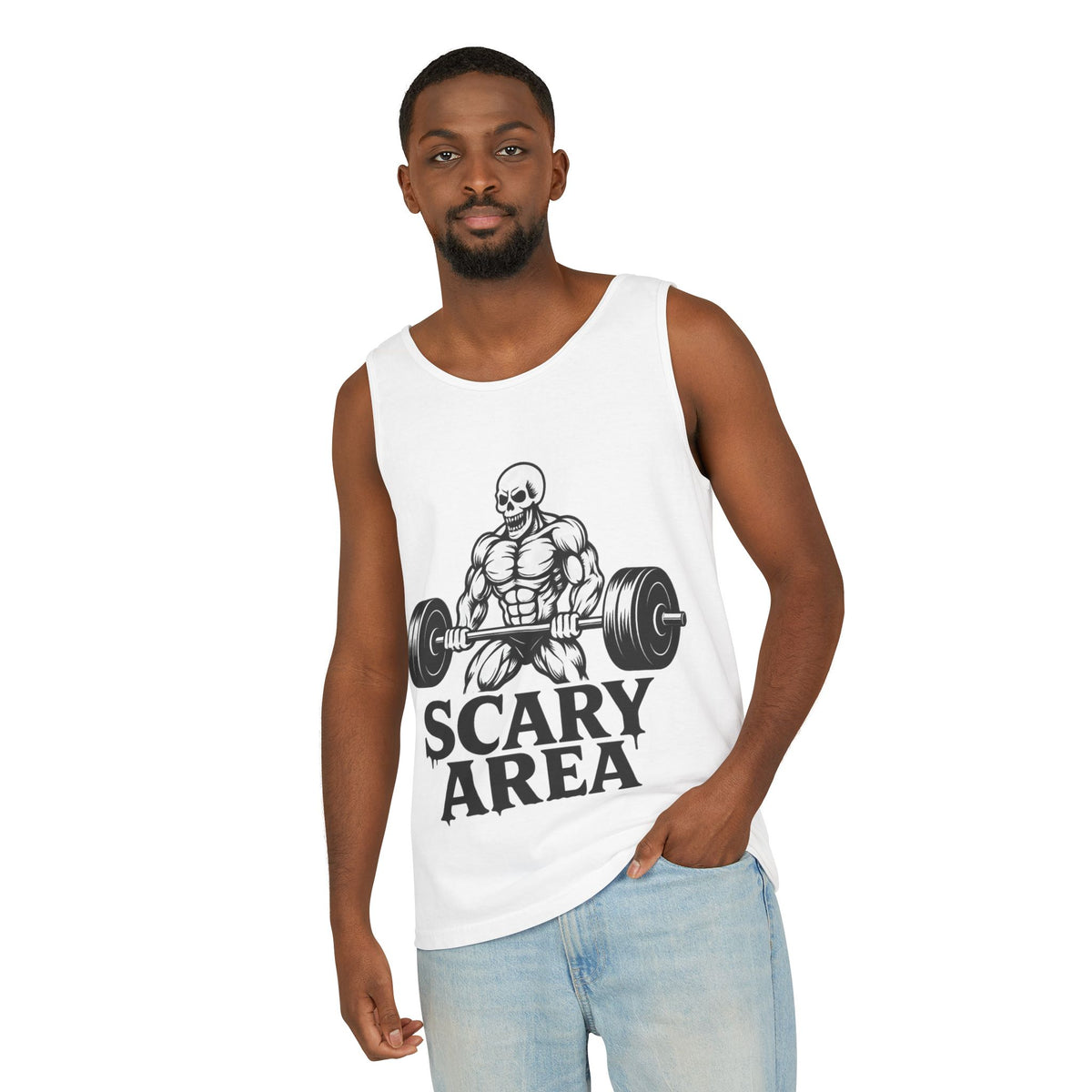 Scary Area • Buff Skeleton Gym Tank (Comfort Colors)